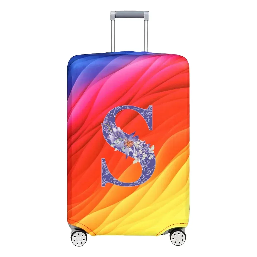 housse de protection pour bagages en tissu extensible, housse anti-poussière, anti-rayures, valise pour sac de 18 à 32 pouces, motif de lettres de fleurs violettes