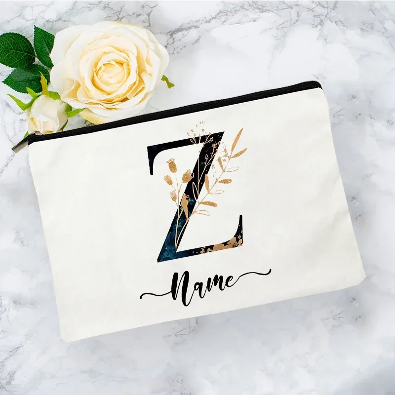 pochette organisatrice en toile noire et or de luxe avec initiales, sac de voyage pour cosmétiques, cadeau de toilette d'anniversaire avec nom personnalisé