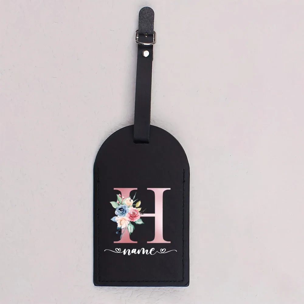 étiquette bagage cuir pu lettre initial fleurs colorées blanche noire voyage identification bagages cadeaux mariage fête prénuptiale lune miel