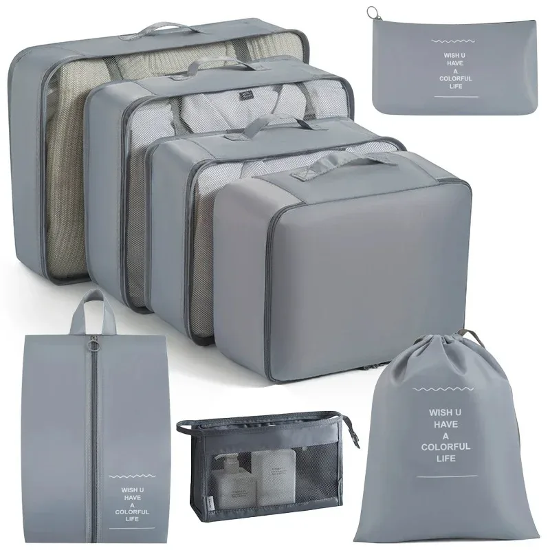 organisateur voyage polyester beige clair compartiments visibilité optimal organisation vêtements chaussures articles toilette sac respirant ventilation séchage rapide set pièces pliable
