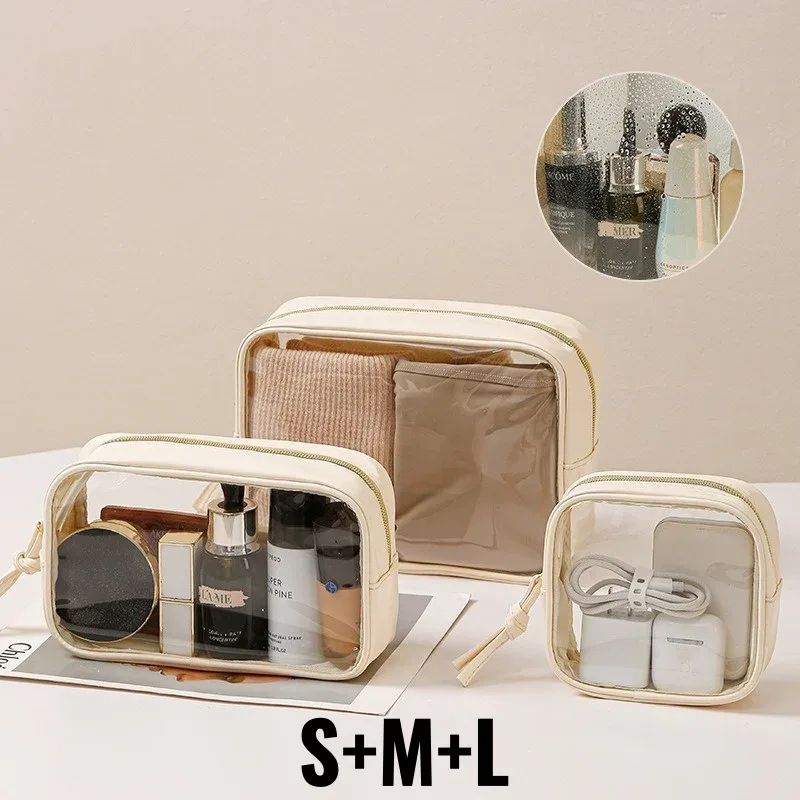 sac à cosmétiques étanche, sac de rangement de cosmétiques portable, grande capacité, sac de lavage transparent en pvc, sac de rangement de voyage, 1/3 pièces