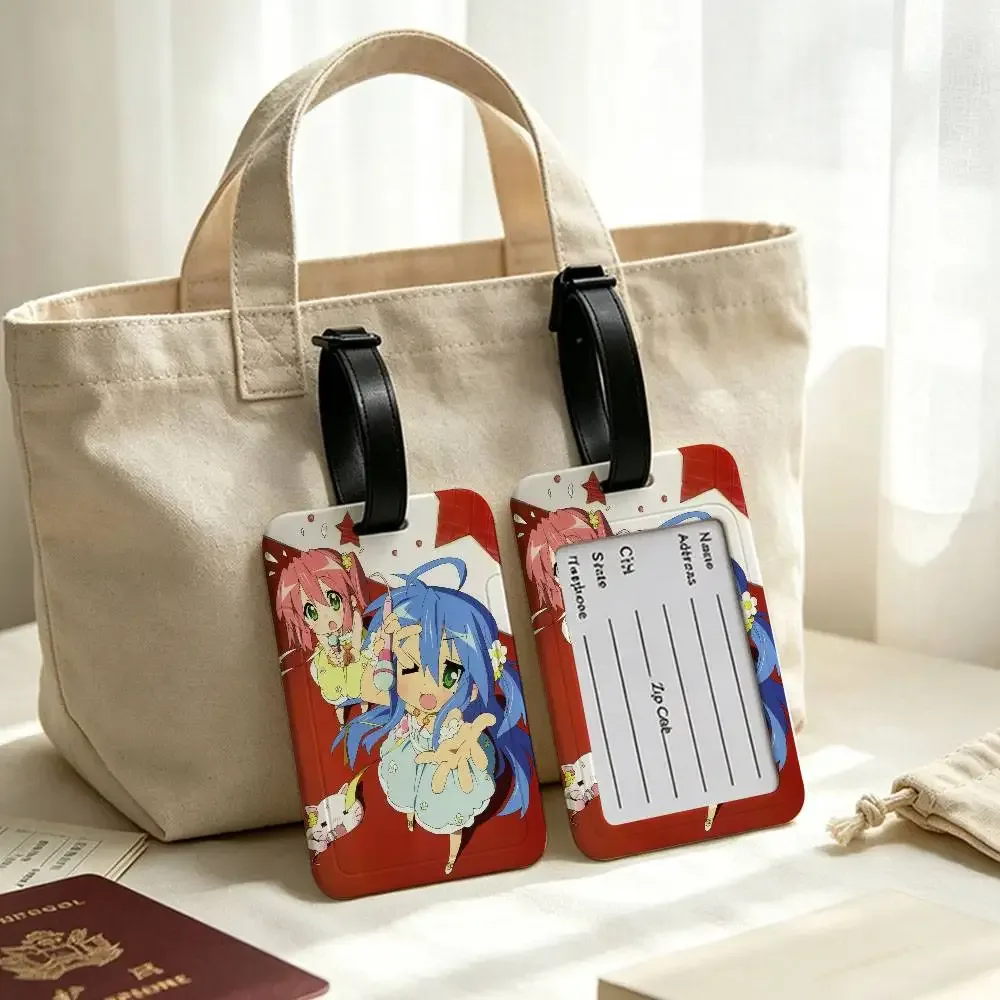 étiquette de bagage anti-perte anime lucky star en pvc, porte-carte d'identité, étiquette de nom pour voyage en plein air