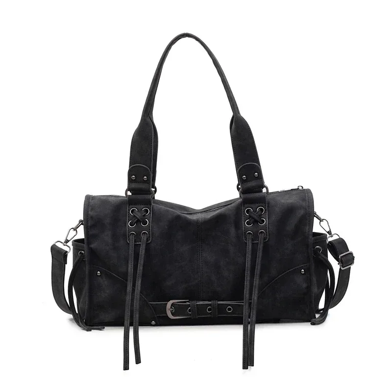 sac à main de moto rétro pour femmes, design à pompon, sac d'oreiller à bandoulière haut de gamme, tendance, grande capacité, sac sous les bras pour femmes