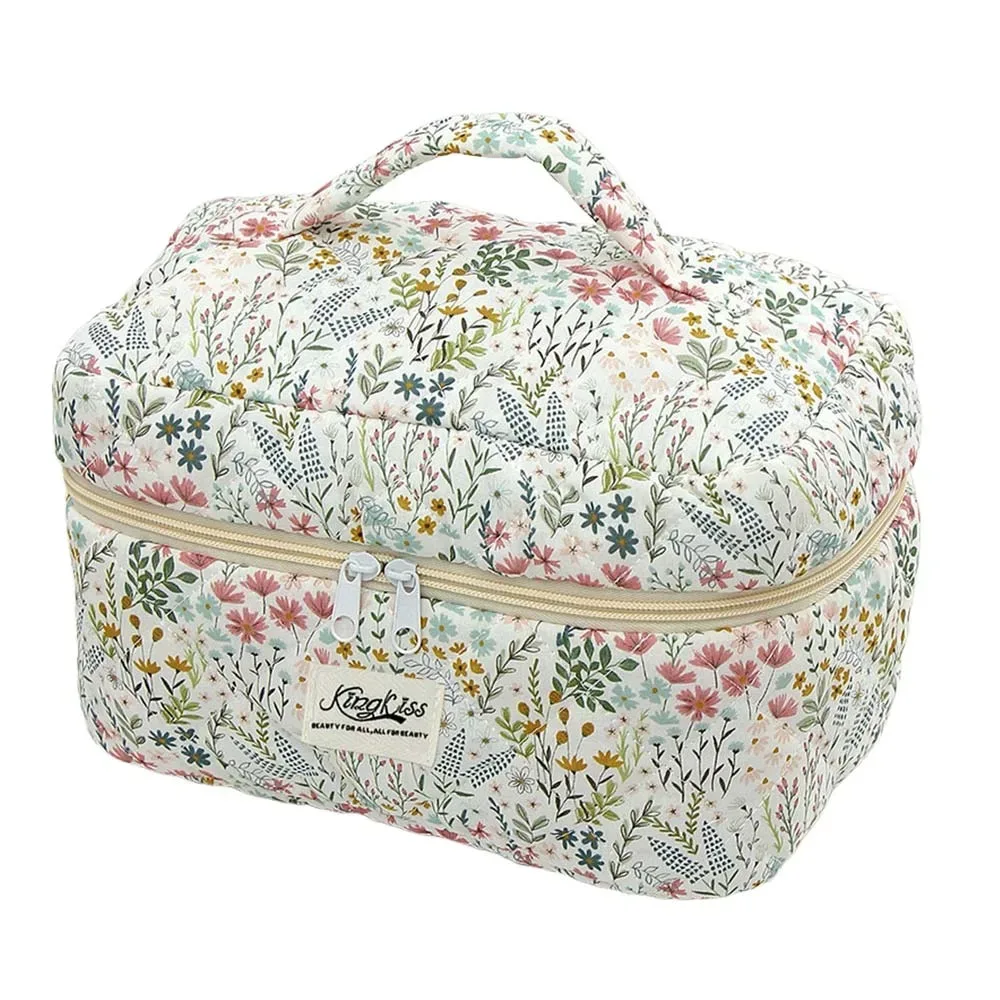 trousse de maquillage matelassée en coton imprimé floral, trousse à cosmétiques multifonctionnelle à imprimé léopard, portefeuille de voyage de plusieurs tailles