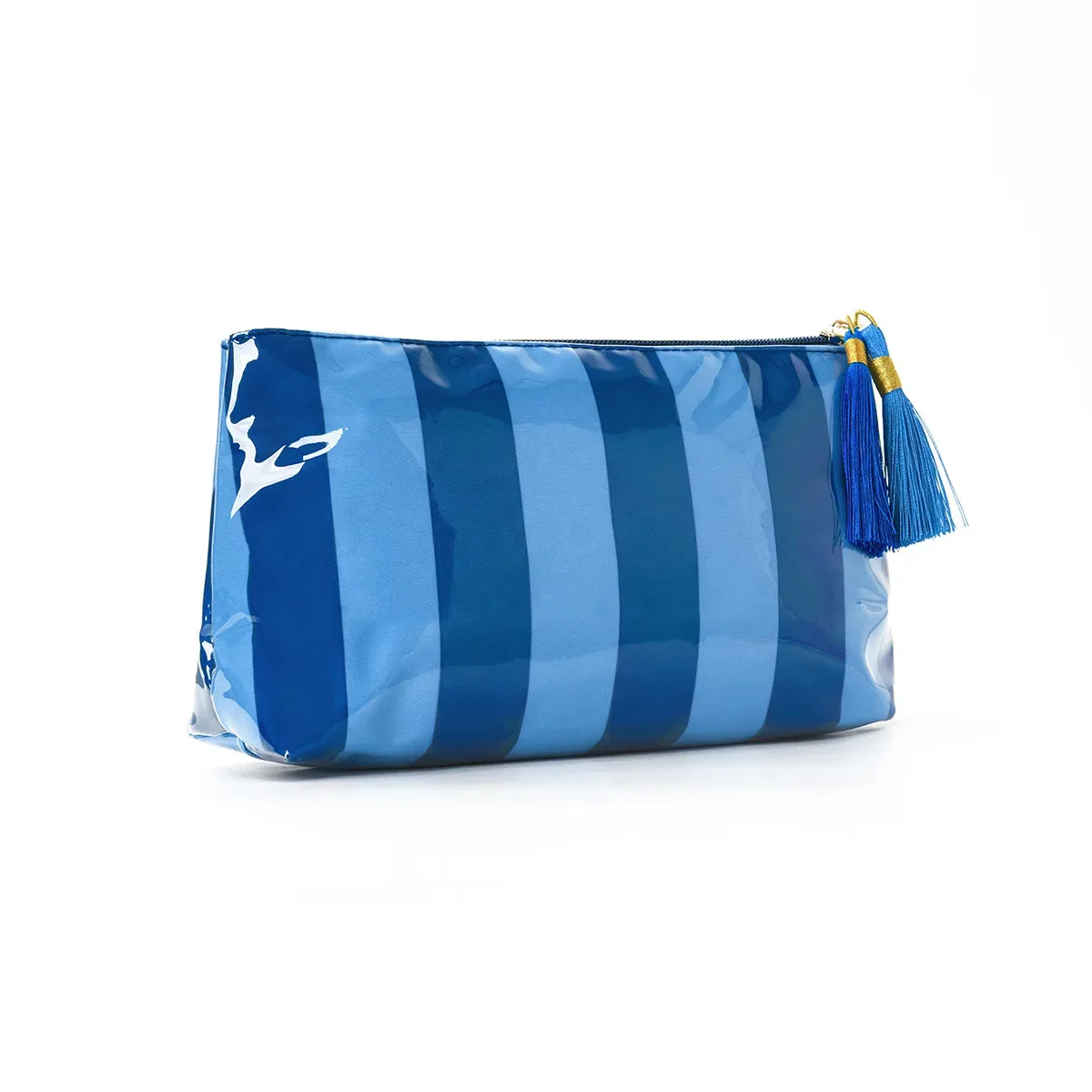 trousse de maquillage classique rayée avec fermeture éclair à franges, sac de voyage pour articles de toilette et soins de la peau, étui à pinceaux en pvc, organisation de voyage