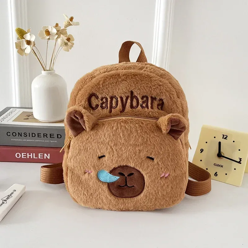 nouveau style sac à dos en peluche pour femmes, cadeau pour filles et enfants, sac à dos portable en peluche capybara, animaux de dessin animé mignons, sac à dos capybara