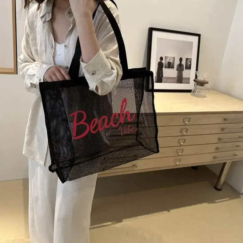 grand sac fourre-tout réutilisable en maille pour femme, idéal pour la piscine, les voyages/natation, sac de rangement à séchage rapide pour la douche, plage