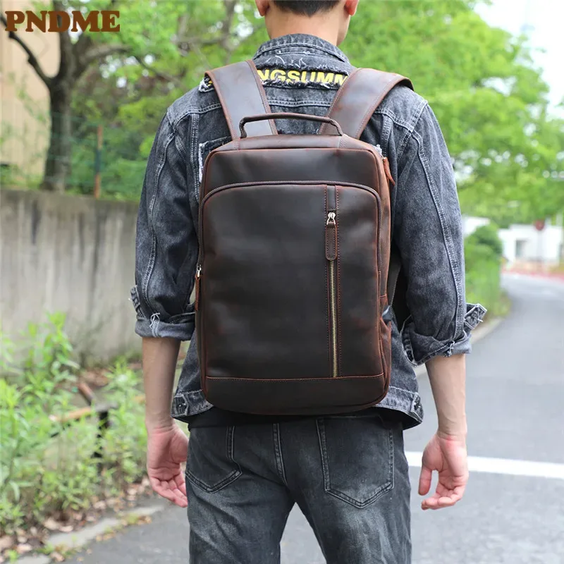 sac à dos vintage en cuir de vache crazy horse pour hommes, sac à dos de luxe de haute qualité en cuir véritable naturel, sac à dos de voyage en plein air pour ordinateur portable, cartable