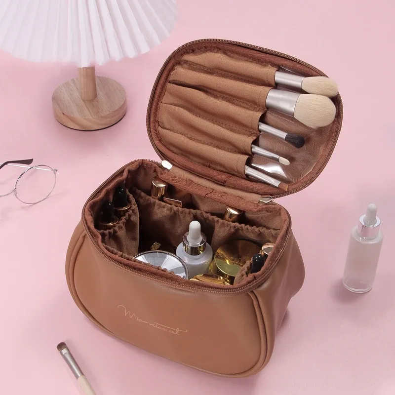 grande trousse de toilette en cuir pu imperméable, organiseur de maquillage de voyage, cadeau pour femmes