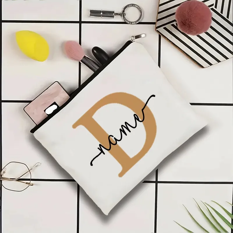 jolie pochette organisatrice en toile, sac de voyage pour cosmétiques et maquillage, trousse de toilette essentielle pour mariage, cadeau d'anniversaire pour enseignant avec nom personnalisé