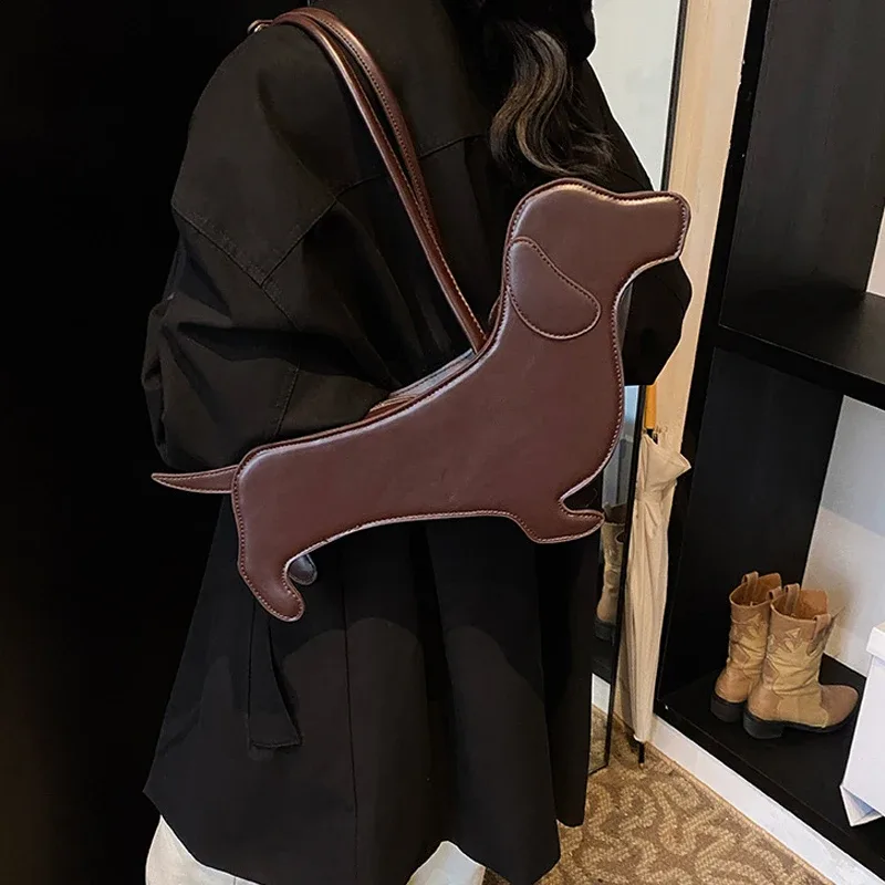 sac à bandoulière teckel tridimensionnel en cuir pu, sac à main rétro design sous les bras pour femmes, sac de transport tendance