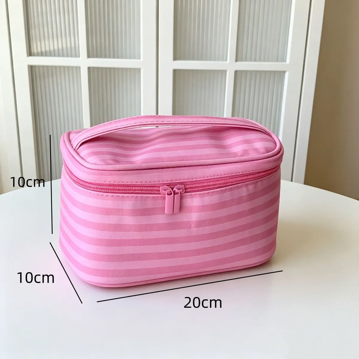 grande trousse de toilette de voyage pour femmes, organiseur de cosmétiques, étui de rangement, sac à main rose rayé tendance, sac à cosmétiques pour femmes