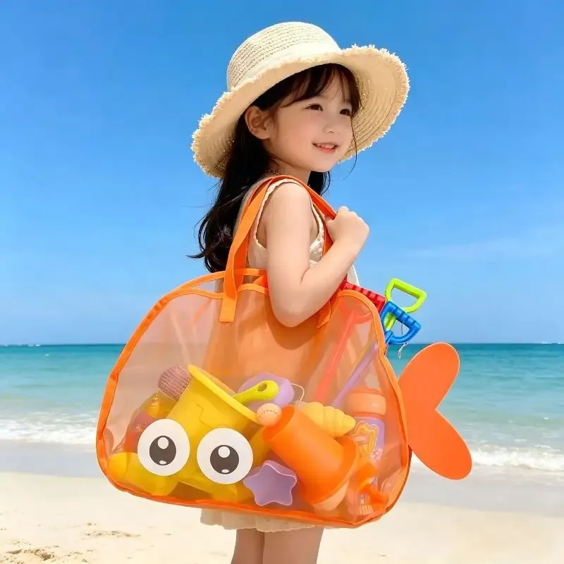 sac de rangement mignon de grande capacité, pochette d'organisation portable et pliable en maille pour jouets de plage, voyage, sports de plein air