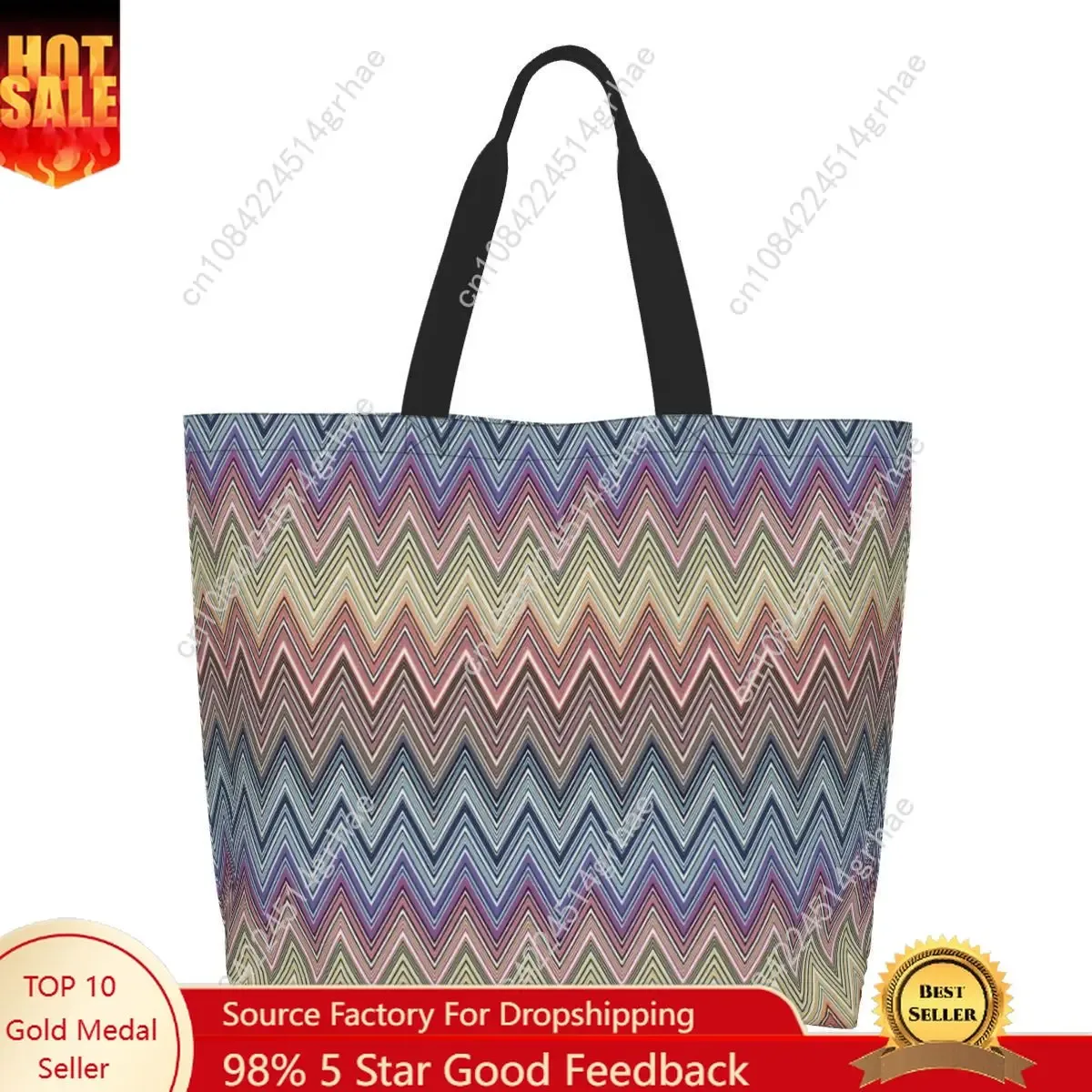 Sac fourre-tout personnalisé coloré à motif zig-zag pour la maison, sac de courses en toile bohème géométrique à motif zig-zag, sac à bandoulière pour les courses