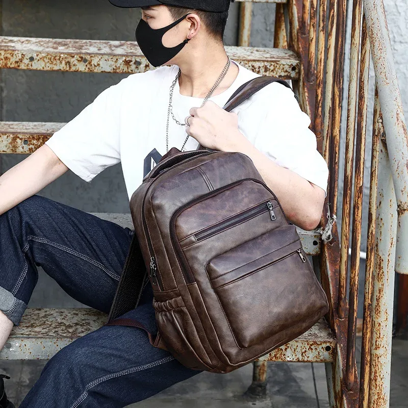 sac à dos de chargement usb en cuir pu pour hommes, grands sacs à dos pour ordinateur portable, cartable pour adolescents, haute qualité