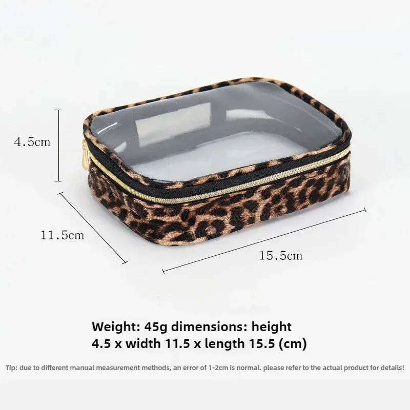 sac de maquillage transparent portable imprimé léopard, sac à cosmétiques de lavage étanche, grande capacité, rangement d'articles de toilette, organisateur de cosmétiques