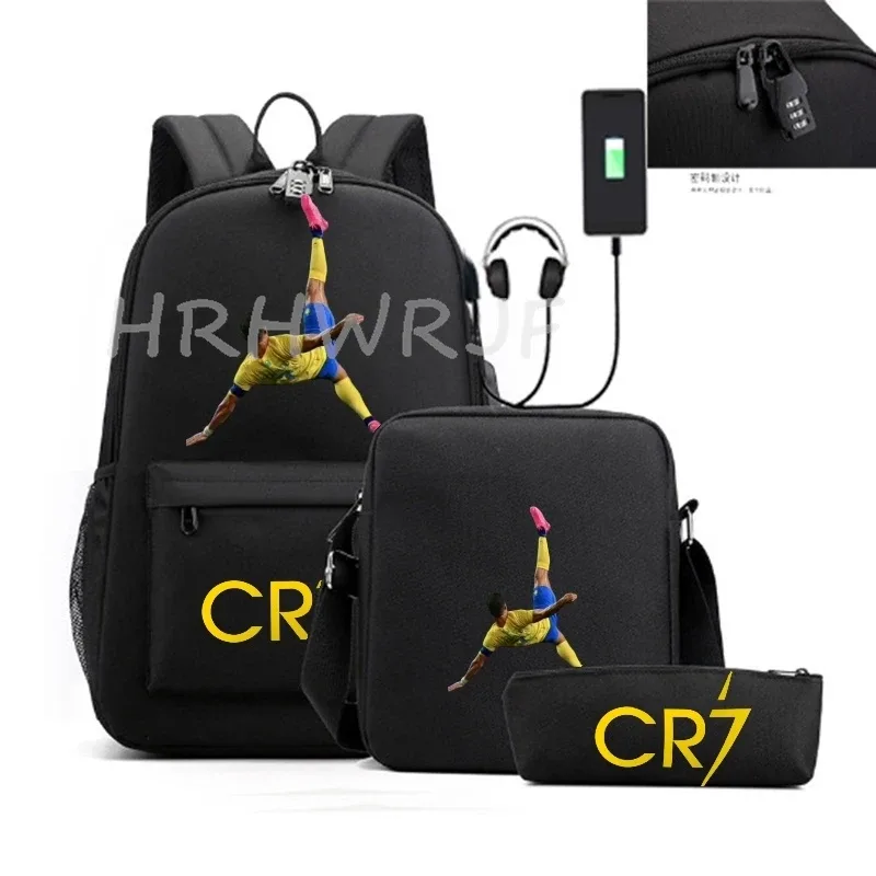 sacs à dos sport décontractés cr7, lot de 3, légers et simples, grande capacité, pour adolescents, ordinateurs portables, école, femmes, hommes, voyage, usb, anti-vol, mochilas
