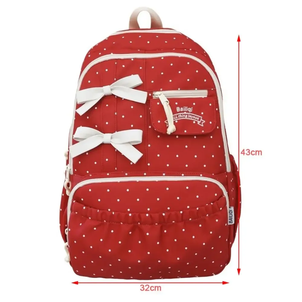 sac à dos en nylon pour filles, avec nœud à pois, cartable d'étudiant de grande capacité, antivol, multi-compartiments, pour ordinateur de voyage
