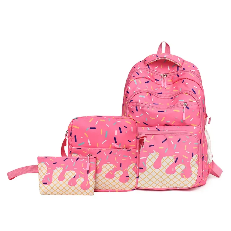 sac dos polyester motifs glace fond rose bleu violet conception uniforme poches lateral fermeture glissière imperméable poche integree femme voyage