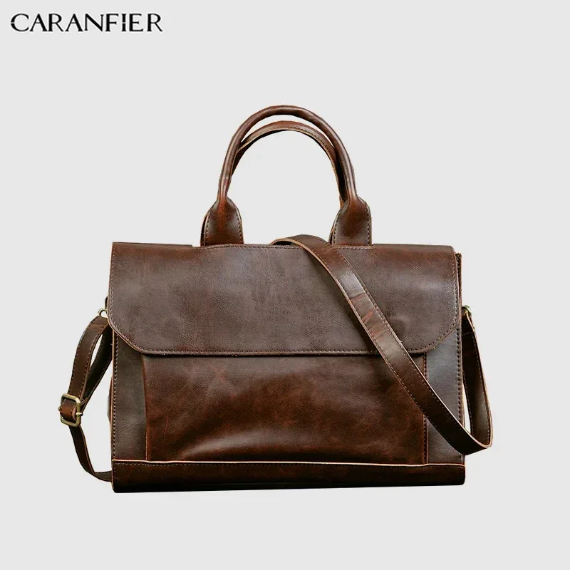 porte documents cuir pu marron blanc voyage bandoulière amovible sacoche ordinateur portable tripoises casual vintage business