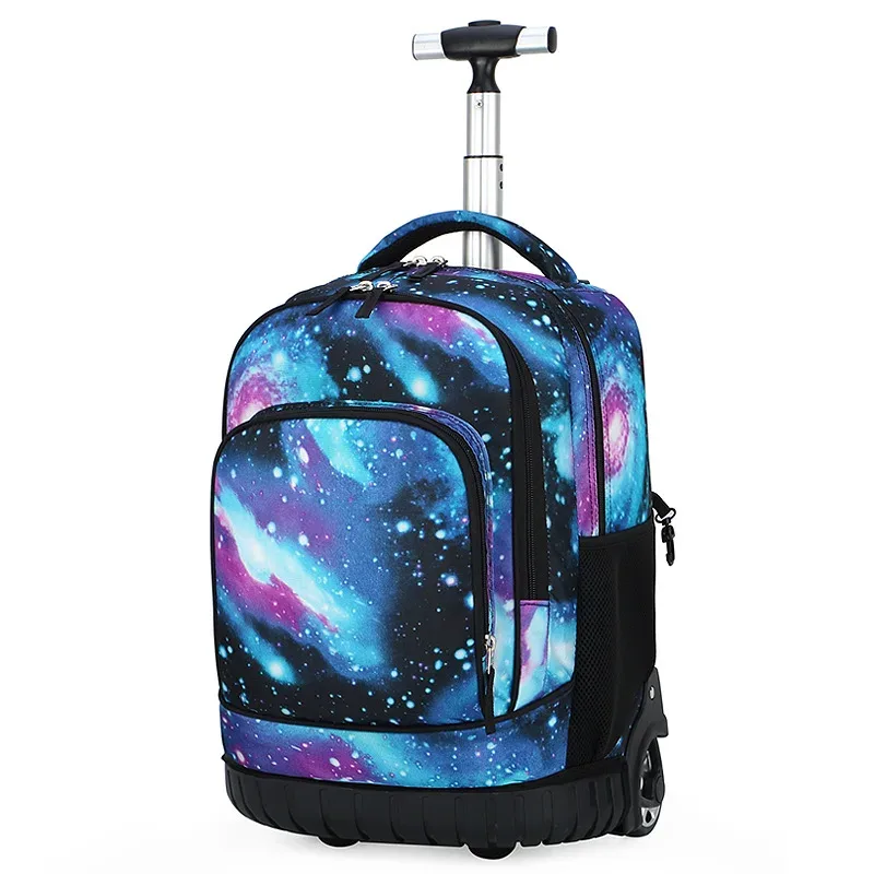 sac dos oxford cloth motifs animaux rose violet bleu format rectangulaire roulettes fixes usage école voyage