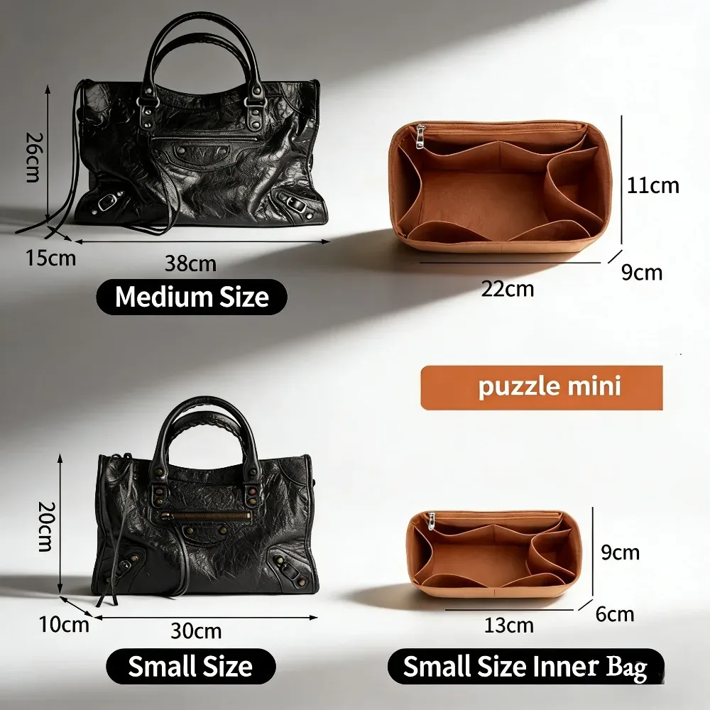 organisateur de sac à main en feutre de qualité supérieure, insert de sac, séparateur intérieur, pochette à maquillage, rangement cosmétique de voyage pour sac de moto vintage