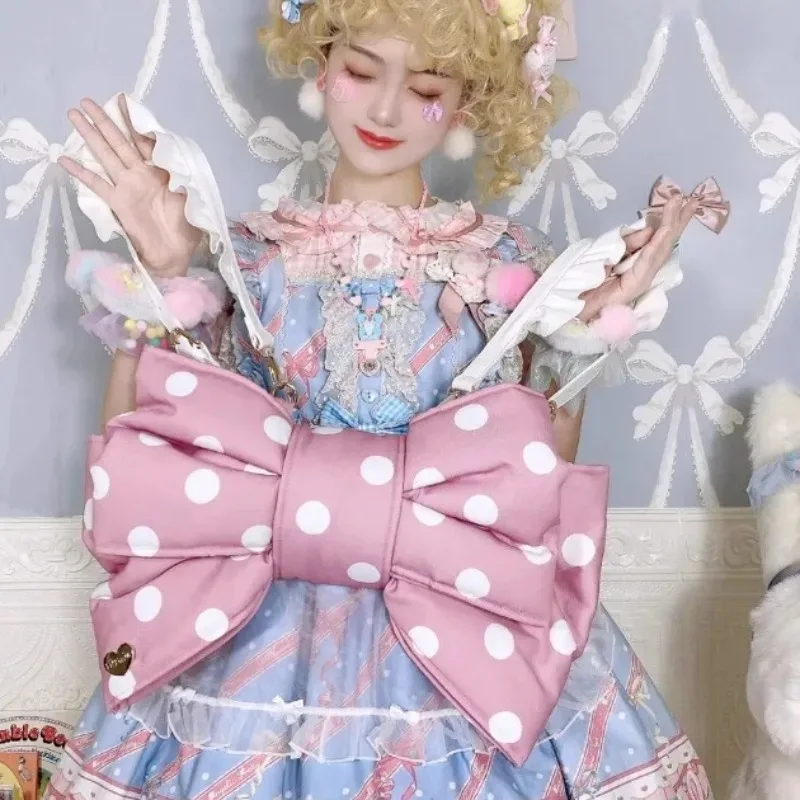 sac à dos lolita avec nœud à pois, joli sac à bandoulière original mochilas mujer bolsas y2k pour femmes, sac à dos kawaii pour filles douces