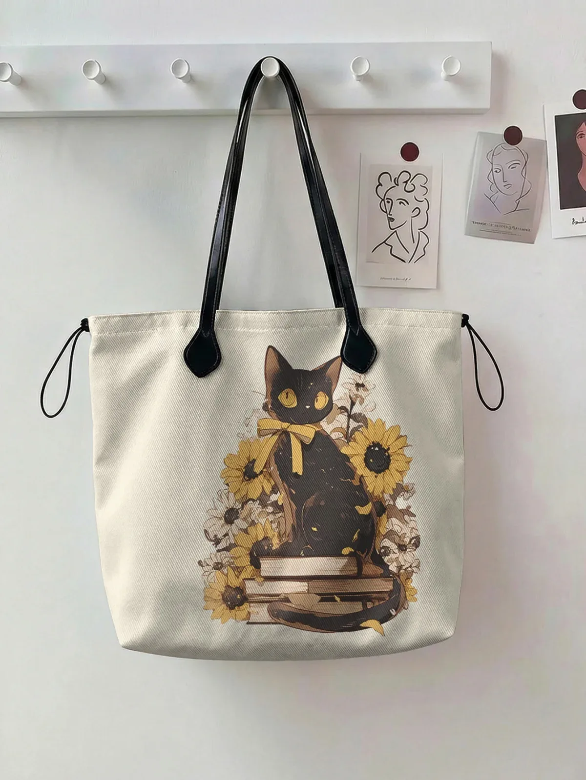 sac fourre-tout coloré à imprimé chat pour femme, grande capacité, avec poignée en cuir, sac de shopping décontracté, sac à bandoulière