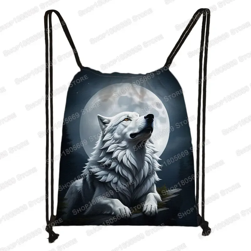 sac à dos loup hurlant sous le clair de lune et tigre coloré pour hommes et femmes, sacs à cordon de proximité en plein air, sacs de voyage pour étudiants