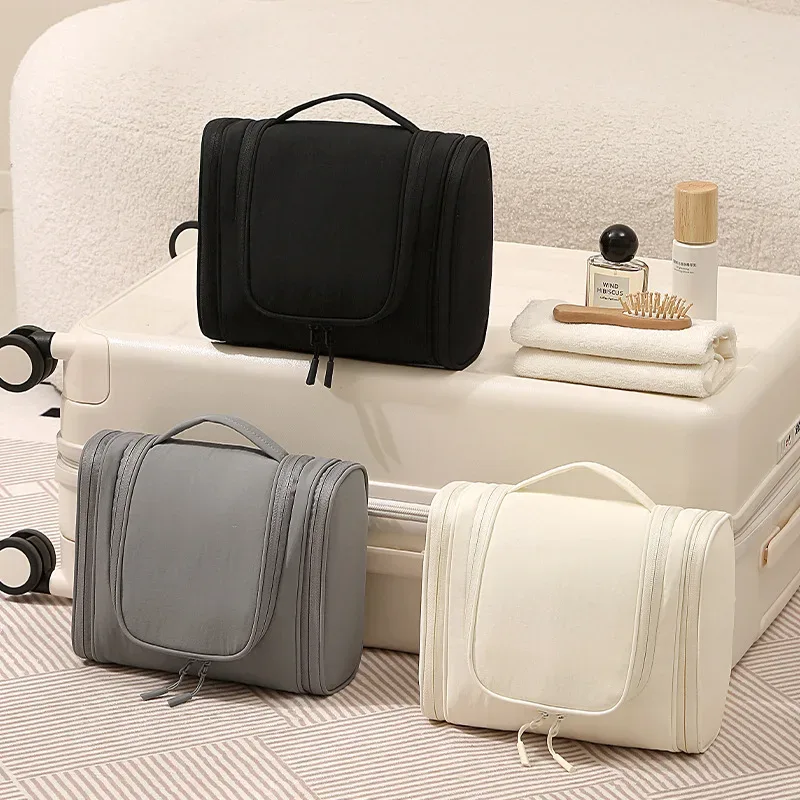 trousse de toilette de voyage grande capacité avec crochet, sac à pinceaux de maquillage portable, trousse cosmétique à main, organisateur de toilette pour voyage d'affaires