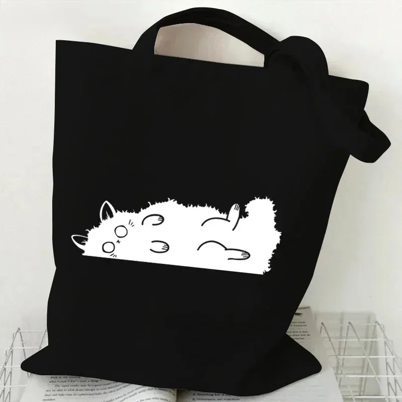 sac fourre-tout en toile imprimé chat, motif chat de dessin animé mignon, sac à bandoulière pour les courses quotidiennes, pour les amoureux des animaux de compagnie, bolso grande mujer