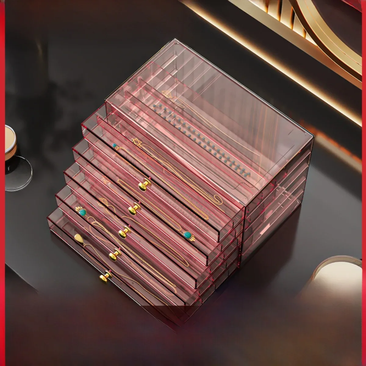 boîte de rangement pour bijoux sur le thème des animaux de compagnie, style tiroir, 25 compartiments, 3 couches, haute dureté, boîte organisateur de bijoux de luxe