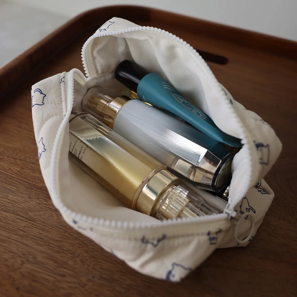 sac de rangement mignon en tissu pour chaton peint à la main, trousse de toilette portable de voyage, trousse de maquillage pour femme