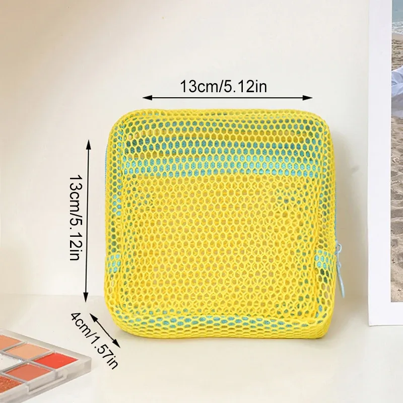 sac de rangement cosmétique carré portable avec fermeture éclair, sac cosmétique carré en maille, sac de rangement multi-usages pour articles divers