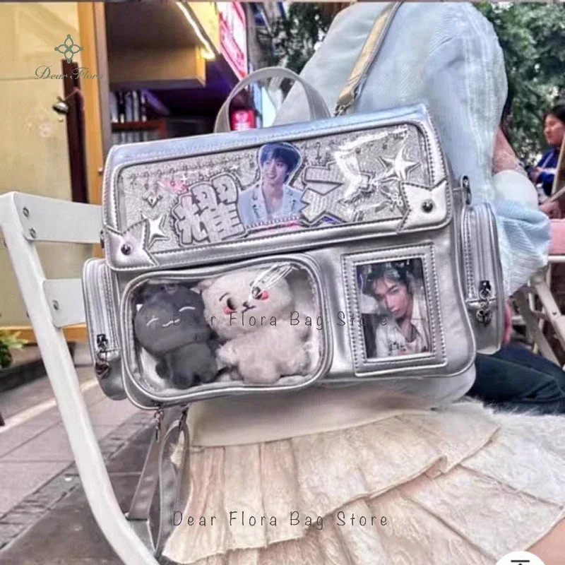 nouveau lolita fille mignon ita sacs à dos sac transparent y2k grande capacité sac à bandoulière doux bricolage badge affichage sac à bandoulière décontracté