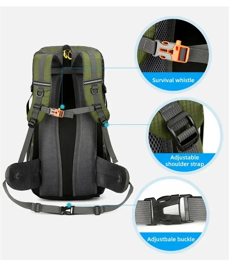 grand sac à dos de voyage étanche pour homme, sac de camping, sac à dos de randonnée, sac de tourisme, sports de plein air, escalade, canadisme, 50l