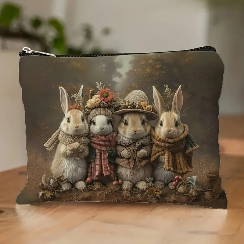 trousse de maquillage rétro lapin de pâques, 1 pièce, pochette à fermeture éclair durable et ne se décolore pas, organisateur de voyage léger et pliable, accessoires pour lapin