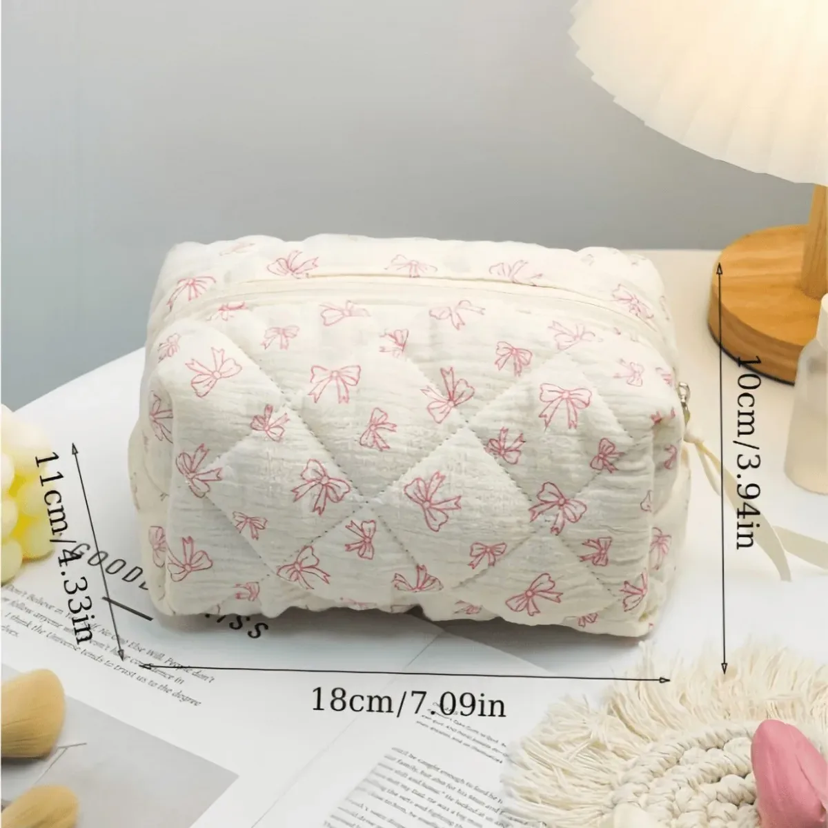 trousse de maquillage en coton avec nœud floral, sac de rangement, imprimé de fleurs, poudres cosmétiques, grande trousse cosmétique de voyage