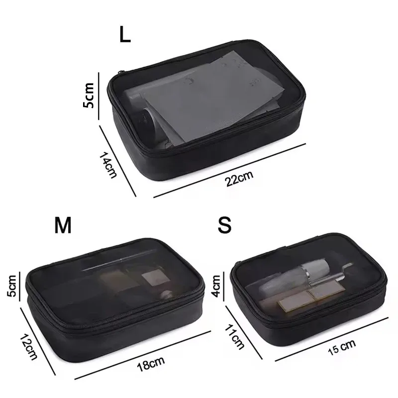 trousse polyester pvc translucide noir boîte fermeture éclair maquillage voyage cosmétique sacs rangement mini portatile