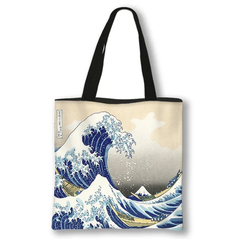 japon la grande vague de kanagawa sacs à provisions nuit étoilée femmes fourre-tout toile sacs à bandoulière pour voyage filles sac à main shopper sac