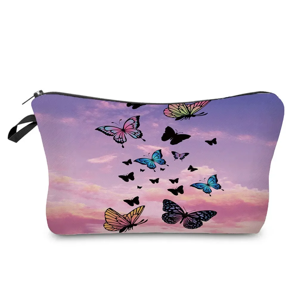 sac à cosmétiques imprimé papillon pour femmes, trousse à crayons d'école pratique avec animaux, mini sac de rangement de voyage, sacs de maquillage pour dames