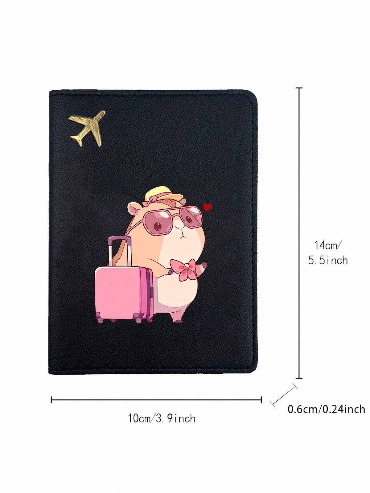 pochette passeport noire motif hamster lunettes nœud papillon voyage document transport sac petite taille usage routier