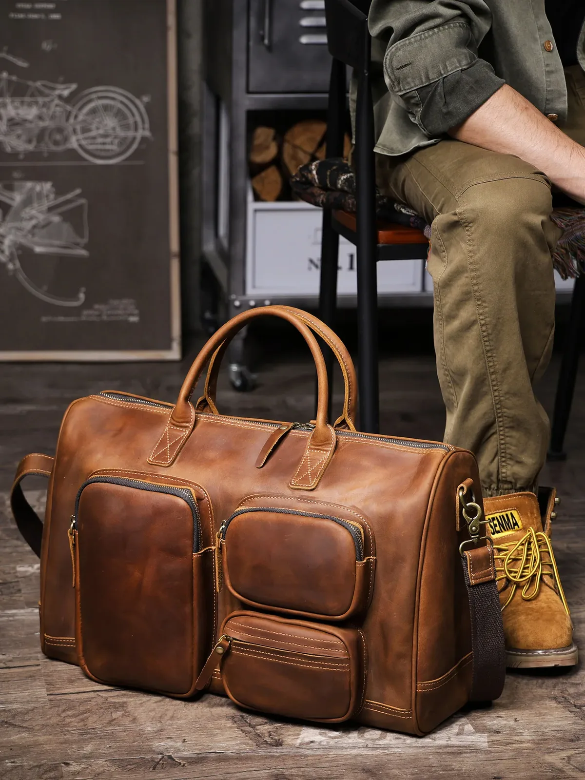 pndme vintage luxe fou cheval peau de vache hommes grande capacité sac de voyage en plein air fitness à la main en cuir véritable grand sac à main