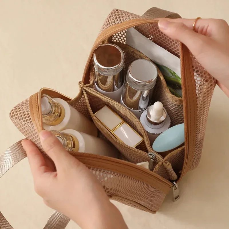 sac de rangement en maille pour maquillage et articles de toilette, sacs à main portables de voyage, organisateur suspendu pour outils de douche et cosmétiques