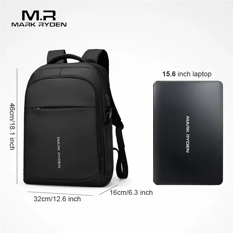 sac à dos pour homme mark ryden, imperméable, pour ordinateur portable 15,6 pouces, poches multi-couches, sac à dos d'école avec chargement usb, sac à dos de voyage, mochilas