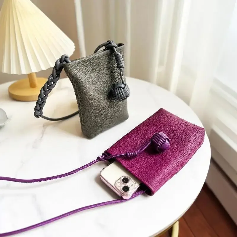 sac bandoulière pour téléphone portable femme en cuir pu souple, mignon, style littéraire, mini, petit, avec pendentif boule ronde