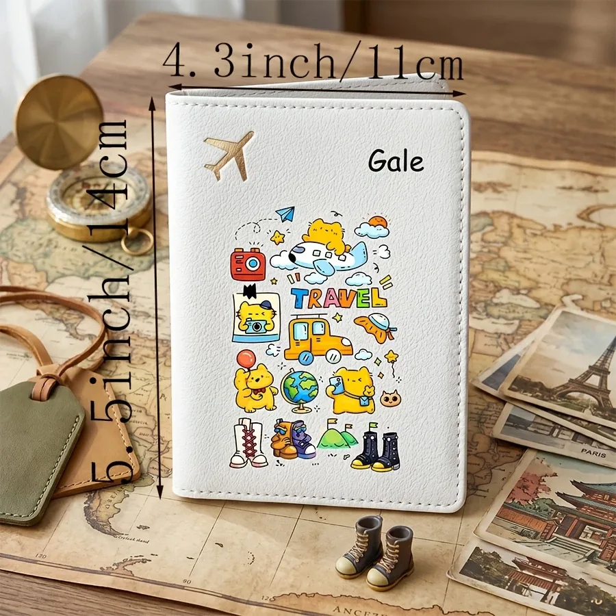 porte-passeport personnalisé avec nom et texte, étui de passeport mignon à motif de dessin animé, couverture de passeport et organiseur de documents, porte-billets de voyage