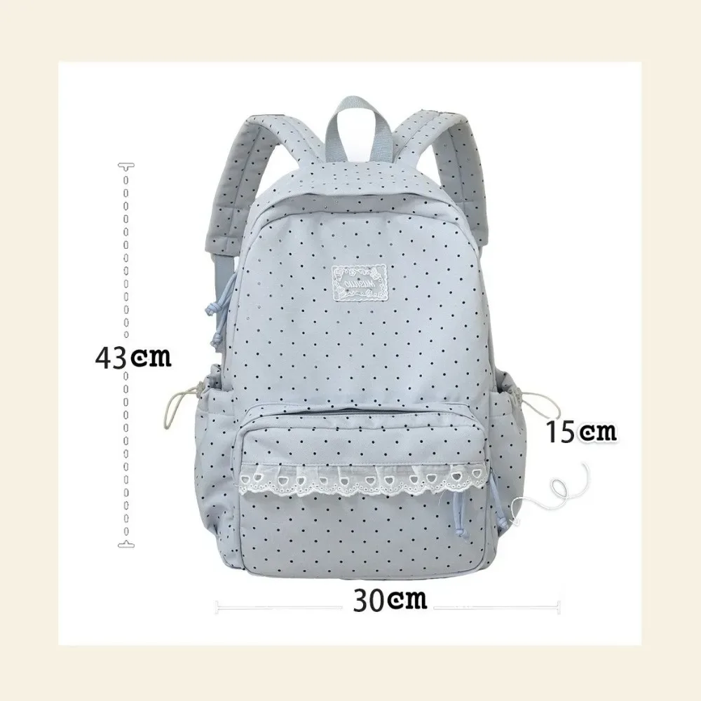sac à dos de voyage mignon à pois, grande capacité, en nylon, pour étudiants, avec dentelle, multi-poches, sac à dos pour ordinateur portable