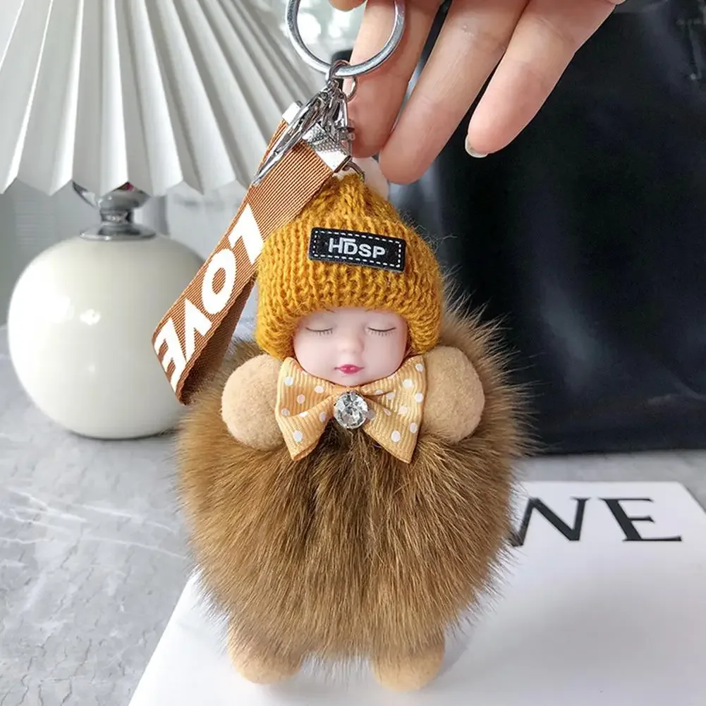 porte-clés en peluche pour bébé endormi, breloque, poupée moelleuse, sac de voiture, accessoire de mode pour femmes, décoration de sac à dos, cadeau