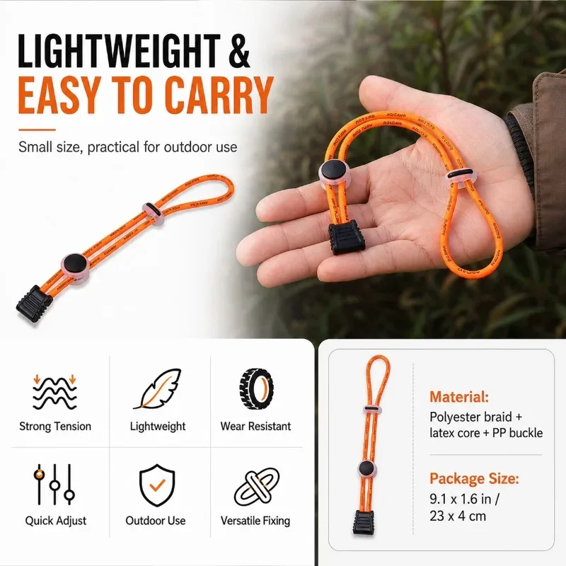 corde élastique multifonctionnelle plastique orange boucles noire kaki vert neuron sangle sac utilisation voyage
